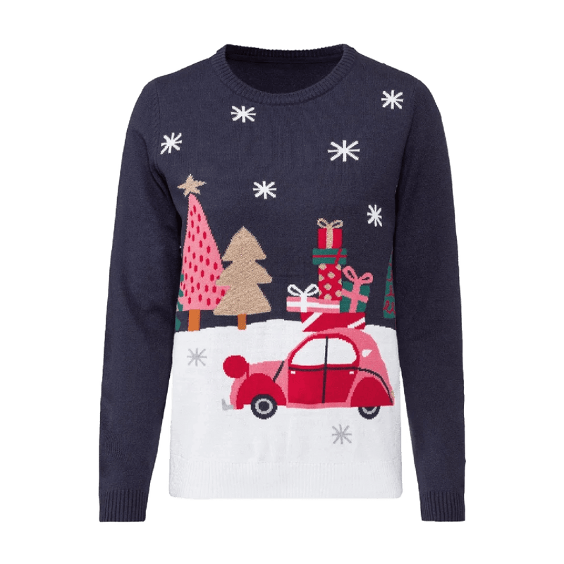 Ladies Christmas Jumper Car in Snow Small Size 8 10