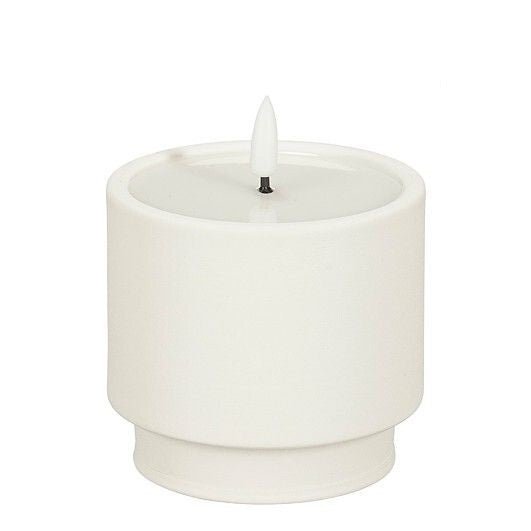 White Battery Operated LED Candle with Timer h8,5xd9cm - BATTERY LED CANDLES - Beattys of Loughrea