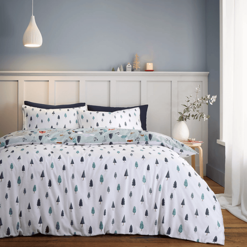 Bianca Brushed Cotton Reversible Winter Scene Duvet Cover Set Double - DUVET COVERS - Beattys of Loughrea