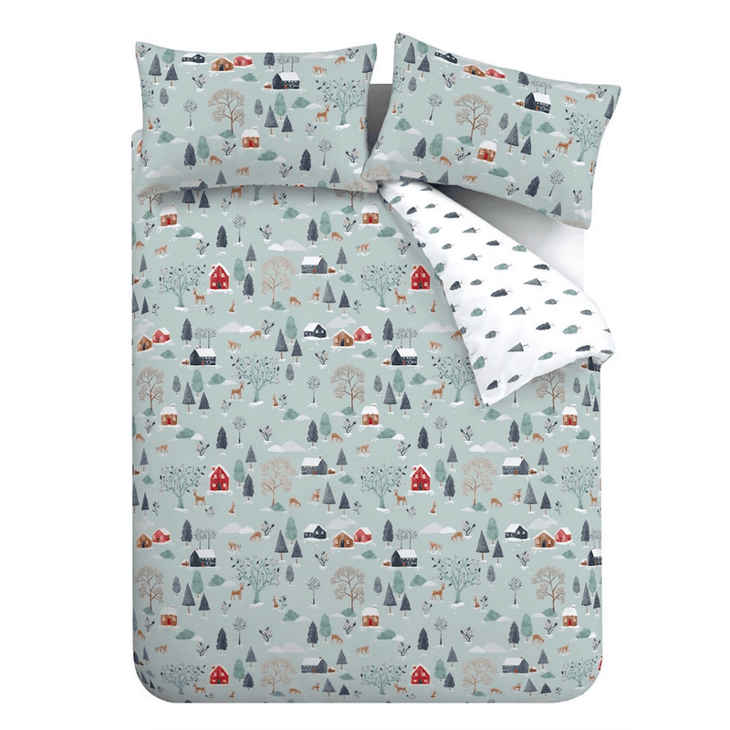 Bianca Brushed Cotton Reversible Winter Scene Duvet Cover Set Double - DUVET COVERS - Beattys of Loughrea