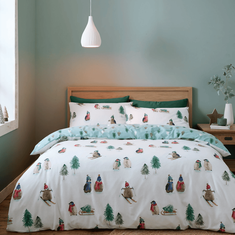 Bianca Brushed Cotton Snowy Penguin Reversible Duvet Cover Set Single - DUVET COVERS - Beattys of Loughrea