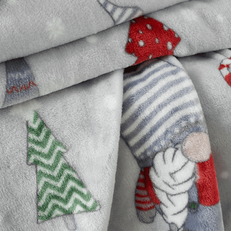 Catherine Lansfield Cosy Gnomes Fleece Throw Grey 130 x 170cm - THROWS/BLANKETS - Beattys of Loughrea