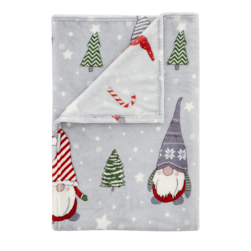 Catherine Lansfield Cosy Gnomes Fleece Throw Grey 130 x 170cm - THROWS/BLANKETS - Beattys of Loughrea