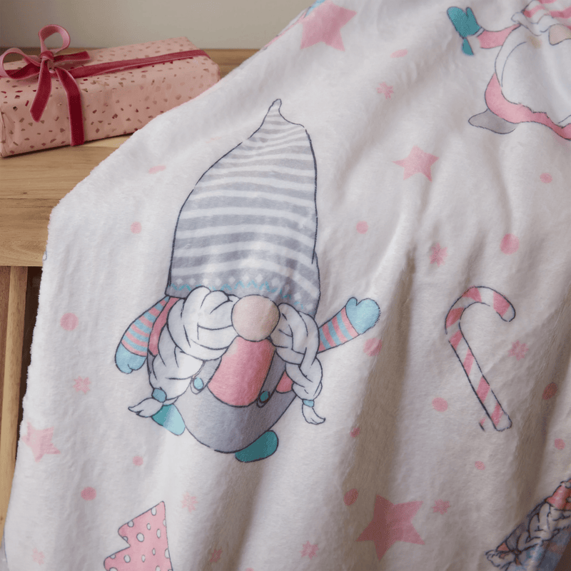 Catherine Lansfield Cosy Gnomes Fleece Throw Pink 130 x 170cm - THROWS/BLANKETS - Beattys of Loughrea