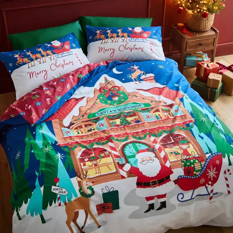 Catherine Lansfield Santa's Workshop Duvet Cover Set Single - DUVET COVERS - Beattys of Loughrea