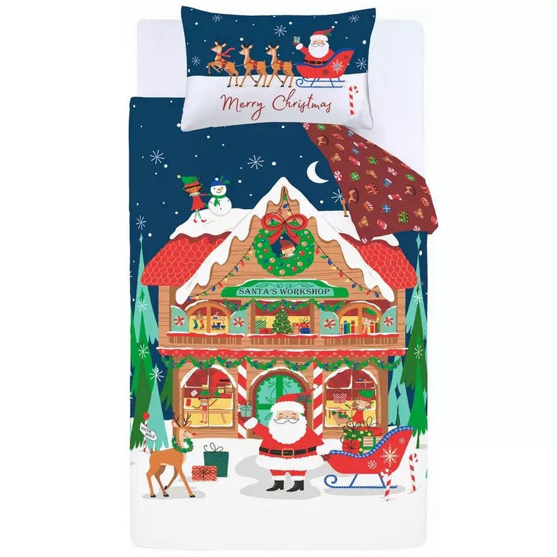 Catherine Lansfield Santa's Workshop Duvet Cover Set Single - DUVET COVERS - Beattys of Loughrea