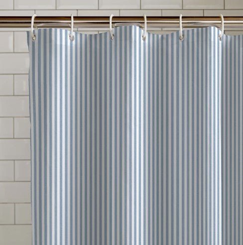 Catherine Lansfield Timeless Stripe 180x180cm Shower Curtain Blue - SHOWER CURTAIN & CLIPS - Beattys of Loughrea