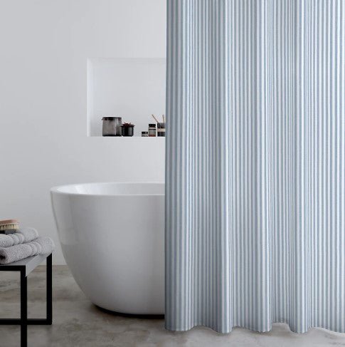 Catherine Lansfield Timeless Stripe 180x180cm Shower Curtain Blue - SHOWER CURTAIN & CLIPS - Beattys of Loughrea