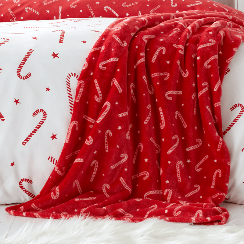 Catherine Lansfield Christmas Candy Cane Fleece Throw 130 x 170cm - THROWS/BLANKETS - Beattys of Loughrea