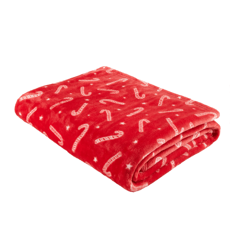 Catherine Lansfield Christmas Candy Cane Fleece Throw 130 x 170cm - THROWS/BLANKETS - Beattys of Loughrea