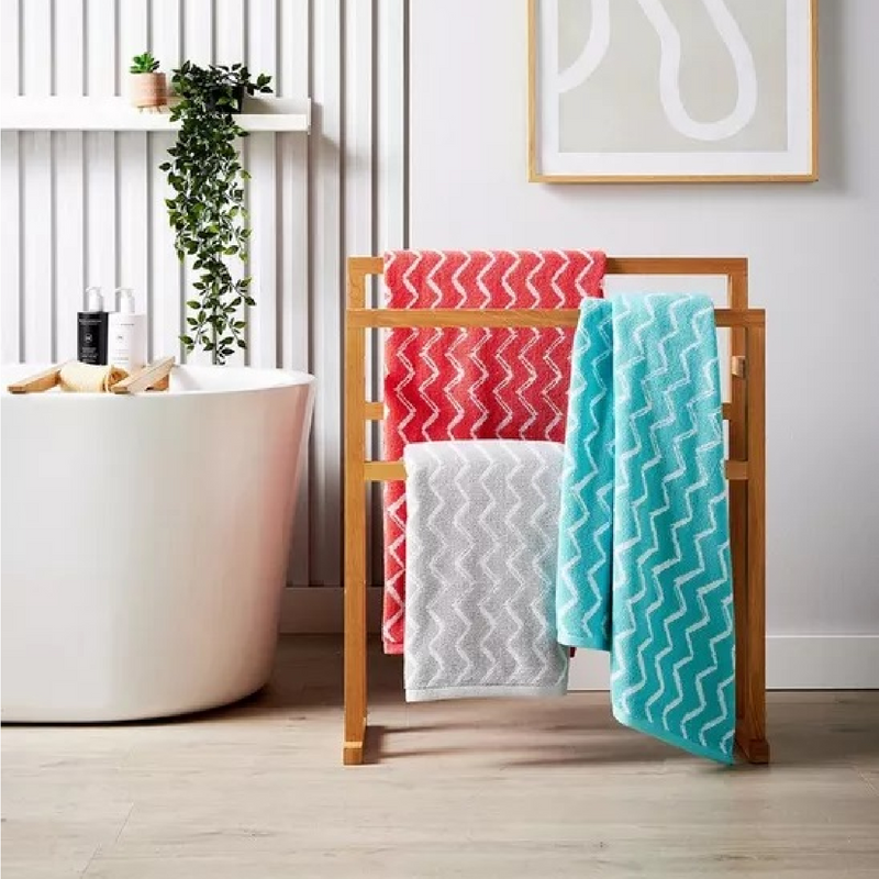 Christy Zig Zag Bath Towel Coral 70 x 125cm - TOWELS FACECLOTHS - Beattys of Loughrea