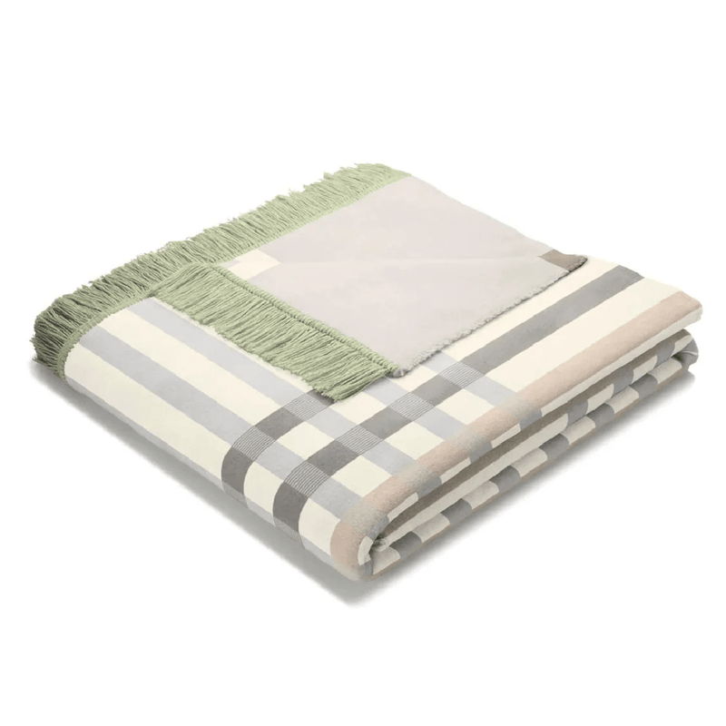 Biederlack Cotton Rich Border Check Blanket Celery Green 140 x 180cm - THROWS/BLANKETS - Beattys of Loughrea