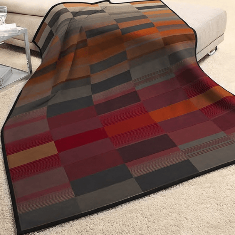 Biederlack Cotton Rich Abstract Block Burnt Orange Blanket 140 x 180cm - THROWS/BLANKETS - Beattys of Loughrea