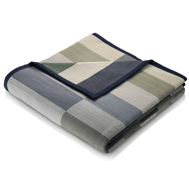 Biederlack Cotton Rich Ombre Blocks Green Blanket 140 x 180cm - THROWS/BLANKETS - Beattys of Loughrea