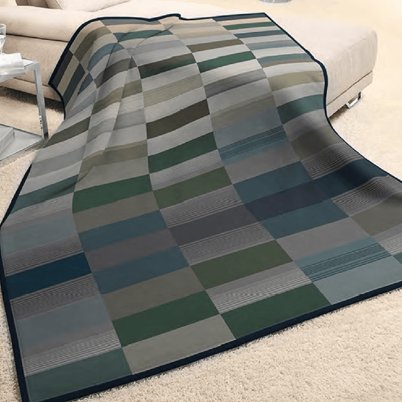 Biederlack Cotton Rich Ombre Blocks Green Blanket 140 x 180cm - THROWS/BLANKETS - Beattys of Loughrea