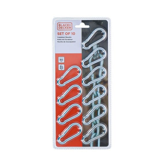 Black & Decker Set of 10 Metal Carabiners - CHAIN LINKS, SWIVEL HOOKS - Beattys of Loughrea