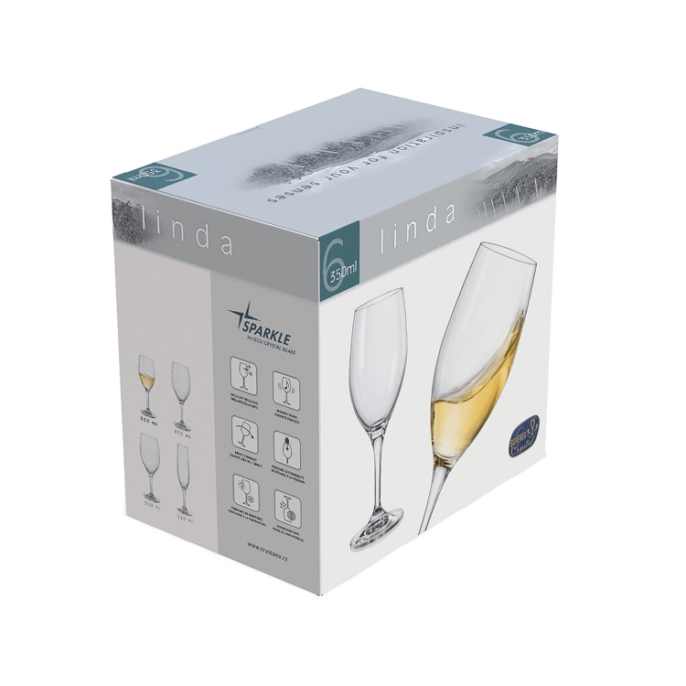 Crystal Bohemia Linda White Wine Glasses 350ml Set of 6 - DRINKING GLASSES - Beattys of Loughrea