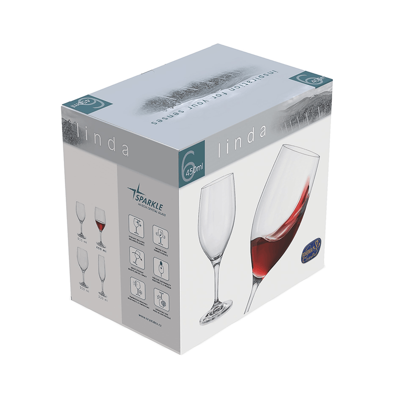 Crystal Bohemia Linda Red Wine Glasses 450ml Set of 6 - DRINKING GLASSES - Beattys of Loughrea