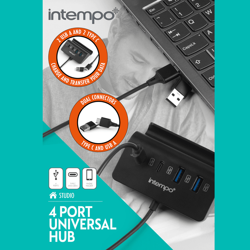 Intempo 4 Port USB Data Hub and Phone Holder - USB PC ACCESSORIES - Beattys of Loughrea