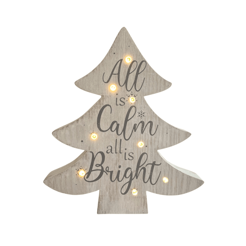 LED 'All is Calm' Christmas Tree 18cm - XMAS TREE SMALL - Beattys of Loughrea