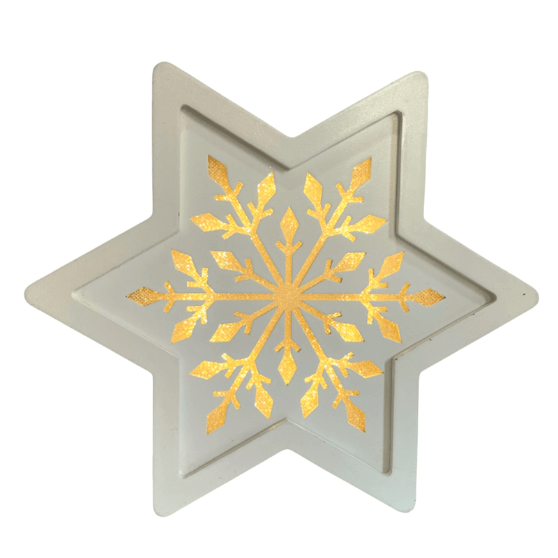 LED Snowflake Star 23 x 20cm - XMAS ROOM DECORATION LARGE AND LIGHT UP - Beattys of Loughrea