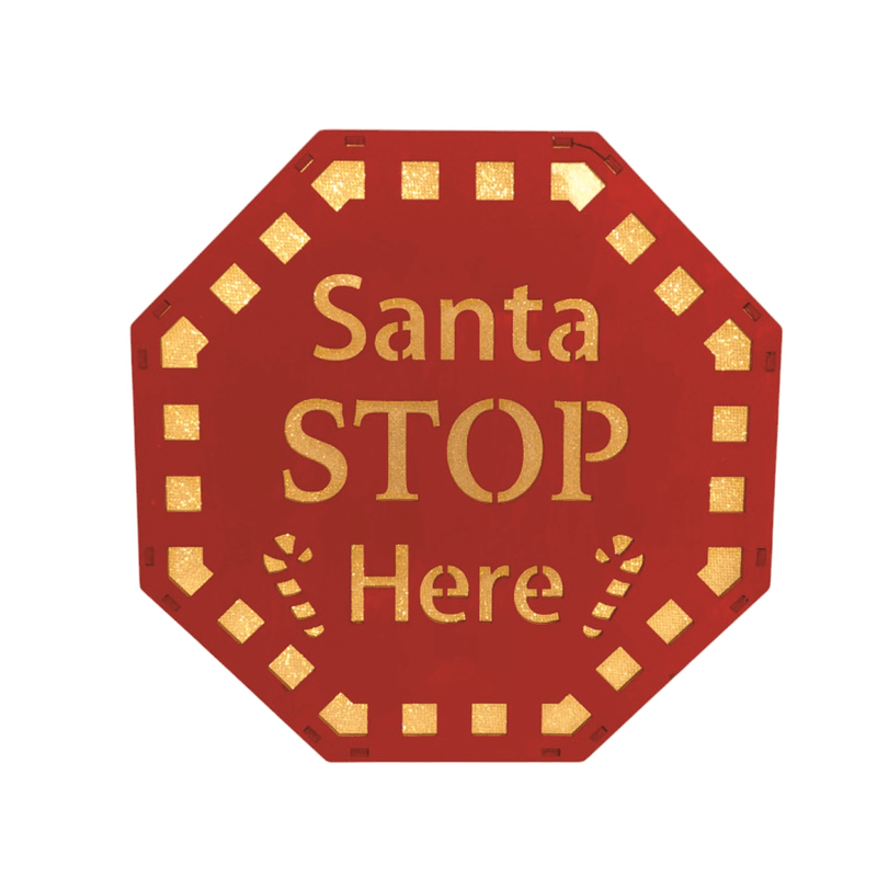 LED Santa Stop Here Sign 22cm - XMAS ROOM DECORATION LARGE AND LIGHT UP - Beattys of Loughrea