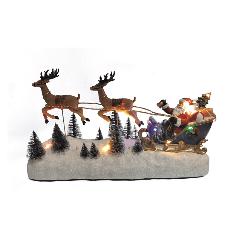 LED Santa Sleigh with Reindeers 39 x 21cm - XMAS ROOM DECORATION LARGE AND LIGHT UP - Beattys of Loughrea