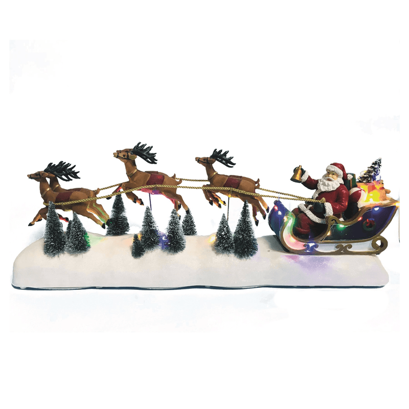 LED Santa Sleigh with Reindeers 58 x 21cm - XMAS ROOM DECORATION LARGE AND LIGHT UP - Beattys of Loughrea