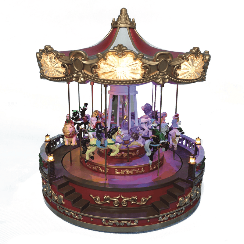 LED Musical Christmas Carousel 30 x 36cm - XMAS ROOM DECORATION LARGE AND LIGHT UP - Beattys of Loughrea