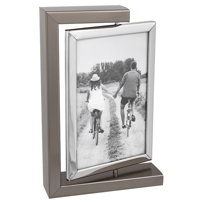 Modern Dark Silver Spin Photo Frame 4x6 - PHOTO FRAMES - PLATED, GILT, STONE - Beattys of Loughrea