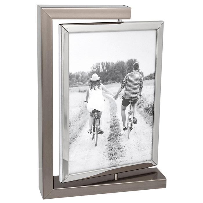 Modern Dark Silver Spin Photo Frame 5x7 - PHOTO FRAMES - PLATED, GILT, STONE - Beattys of Loughrea