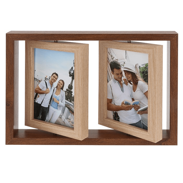 Two Tone Wood Spin Double Photo Frame Dark 4x6 - PHOTO FRAMES - PLATED, GILT, STONE - Beattys of Loughrea