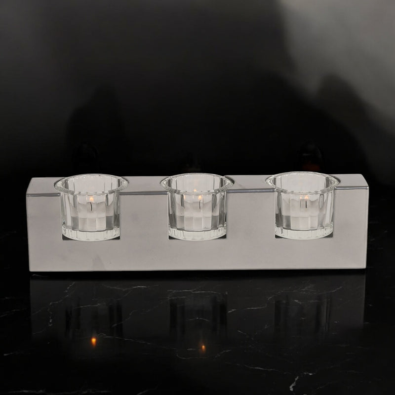 Triple Tealight Holder Silver 25cm - CANDLE HOLDERS / Lanterns - Beattys of Loughrea