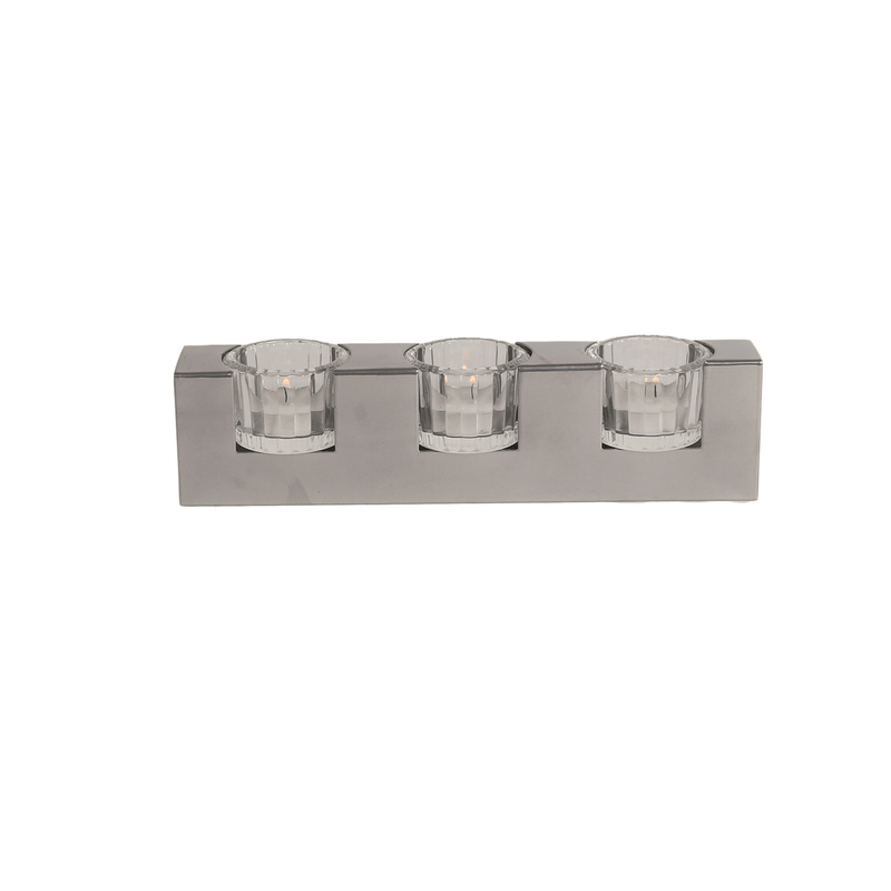 Triple Tealight Holder Silver 25cm - CANDLE HOLDERS / Lanterns - Beattys of Loughrea