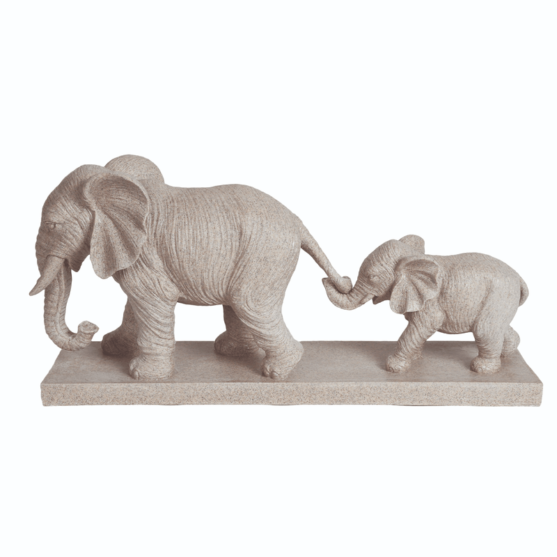 Stone Elephant Family Ornament 48 x 21cm - ORNAMENTS - Beattys of Loughrea