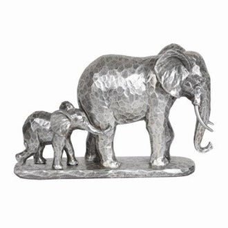 Silver Elephant Family Ornament 28x18cm - ORNAMENTS - Beattys of Loughrea