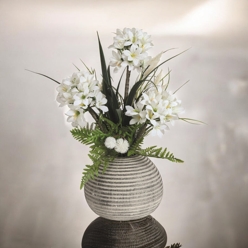 Artificial White Flower Arrangement in Textured Pot 49cm - FLOWERPOT/VASE/JUG 1 - Beattys of Loughrea