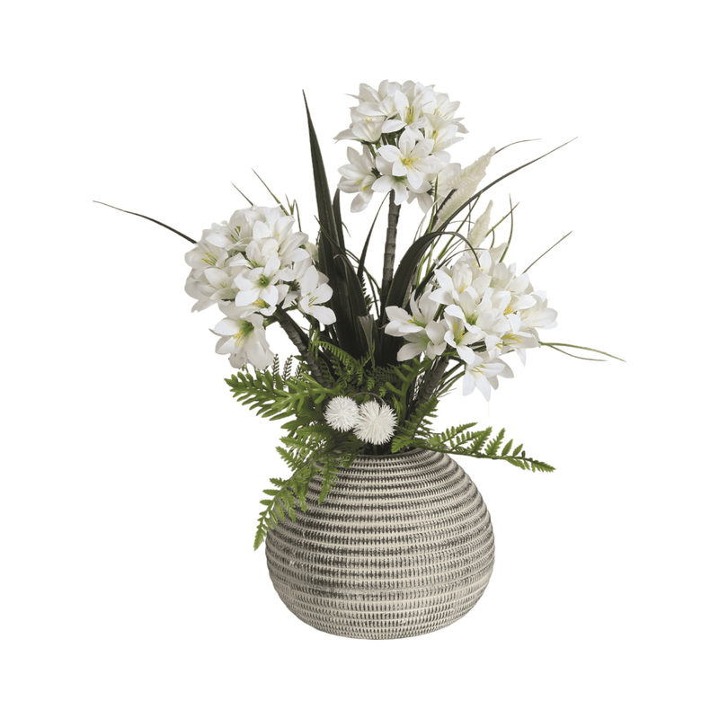 Artificial White Flower Arrangement in Textured Pot 49cm - FLOWERPOT/VASE/JUG 1 - Beattys of Loughrea