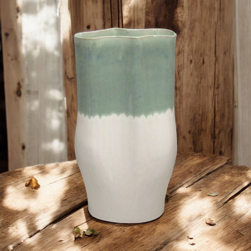 Sage Green and White Free Form Vase 36cm - FLOWERPOT/VASE/JUG 1 - Beattys of Loughrea