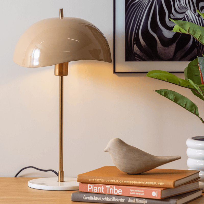 Table Lamp Waved Dome Soft Brown - TABLE/BEDSIDE LAMPS - Beattys of Loughrea