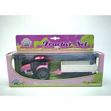 Die Cast Pink Tractor & Trailer With Light & Sound - FARMS/TRACTORS/BUILDING - Beattys of Loughrea