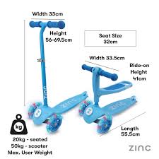 Zinc 3 Wheeled Folding LED Shine Blue Scooter - GO KART/SCOOTER/ROCKING HORSE - Beattys of Loughrea