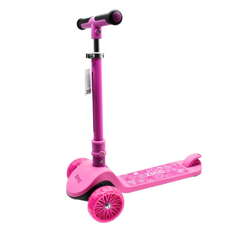 Zinc 3 Wheeled Folding LED Shine Pink Scooter - GO KART/SCOOTER/ROCKING HORSE - Beattys of Loughrea