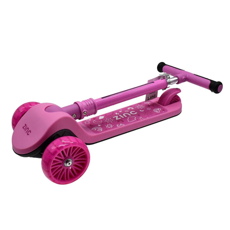 Zinc 3 Wheeled Folding LED Shine Pink Scooter - GO KART/SCOOTER/ROCKING HORSE - Beattys of Loughrea