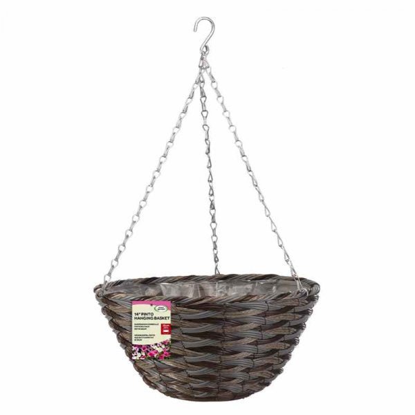 Smart Garden Pinto Faux Rattan Hanging Basket - 14in - HANGING BASKET, LINER, BRACKET - Beattys of Loughrea