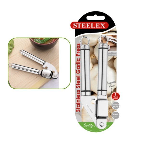 Steelex Stainless Steel Garlic Press - KITCHEN HAND TOOLS - Beattys of Loughrea