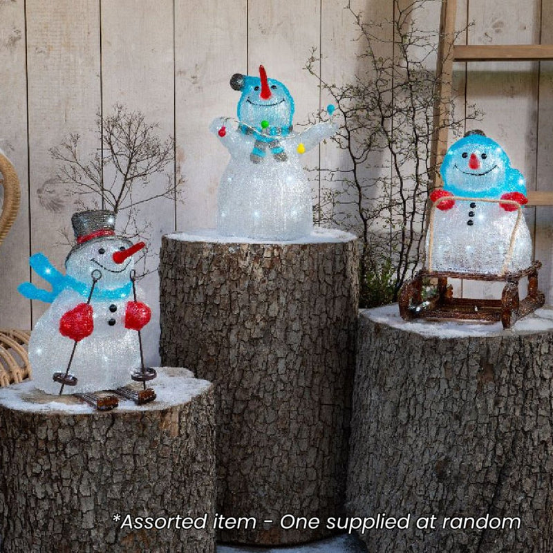 LED 32cm Acrylic Snowmen Assorted - One Supplied* - XMAS LIGHTED OUTDOOR DECOS - Beattys of Loughrea