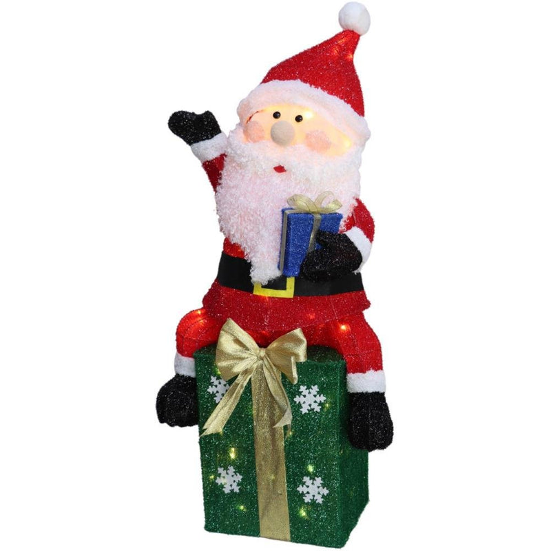 LED Lit Santa on Parcel - 85cm 51032 - X1 - XMAS LIGHTED OUTDOOR DECOS - Beattys of Loughrea