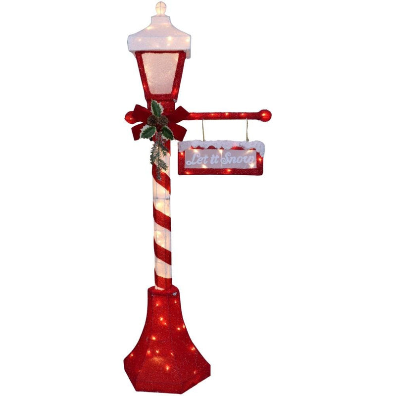 LED Lit Red and White Lamp Post - 155cm 51045 - X1 - XMAS ROOM DECORATION LARGE AND LIGHT UP - Beattys of Loughrea