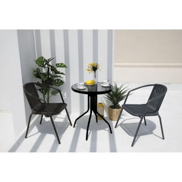 Euroactive Rattan 2 Seater Balcony Furniture Set (Incl. Glass Top Table) - BISTRO SET 2 PERSON - Beattys of Loughrea